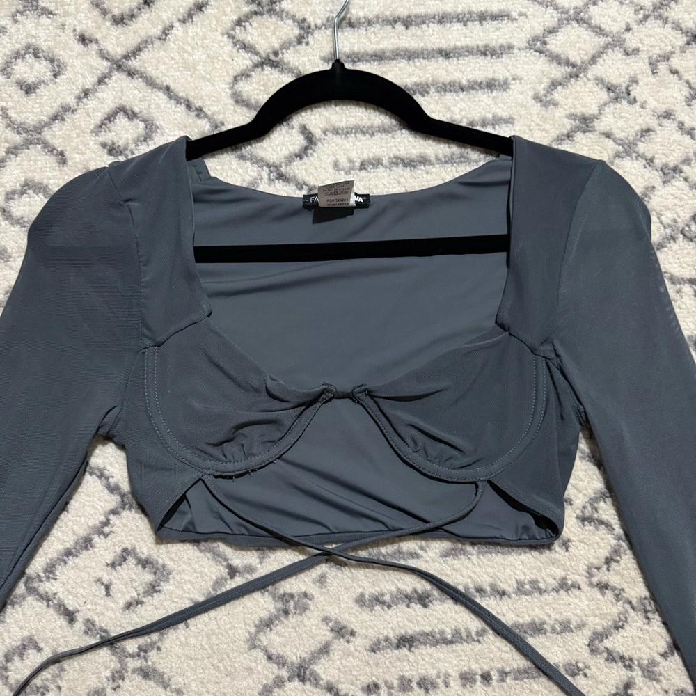 Fashion Nova Charcoal Gray Sheer Bra top